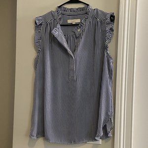 Ann Taylor LOFT Striped Ruffle Henley Shell, Size L